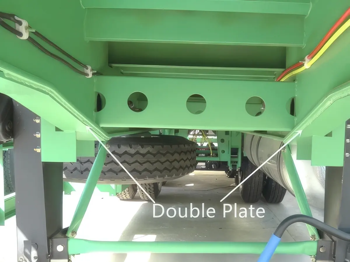 Reinforced gooseneck I-beam structure with double-layer steel plate on Kales 40ft Flatbed Semi-Trailer.