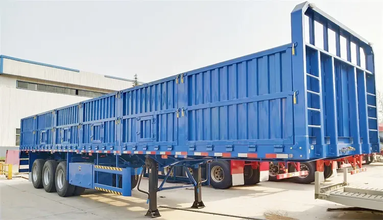 Front 45-degree view of Kales 3-axle dropside semi-trailer designed for versatile bulk and container transport.