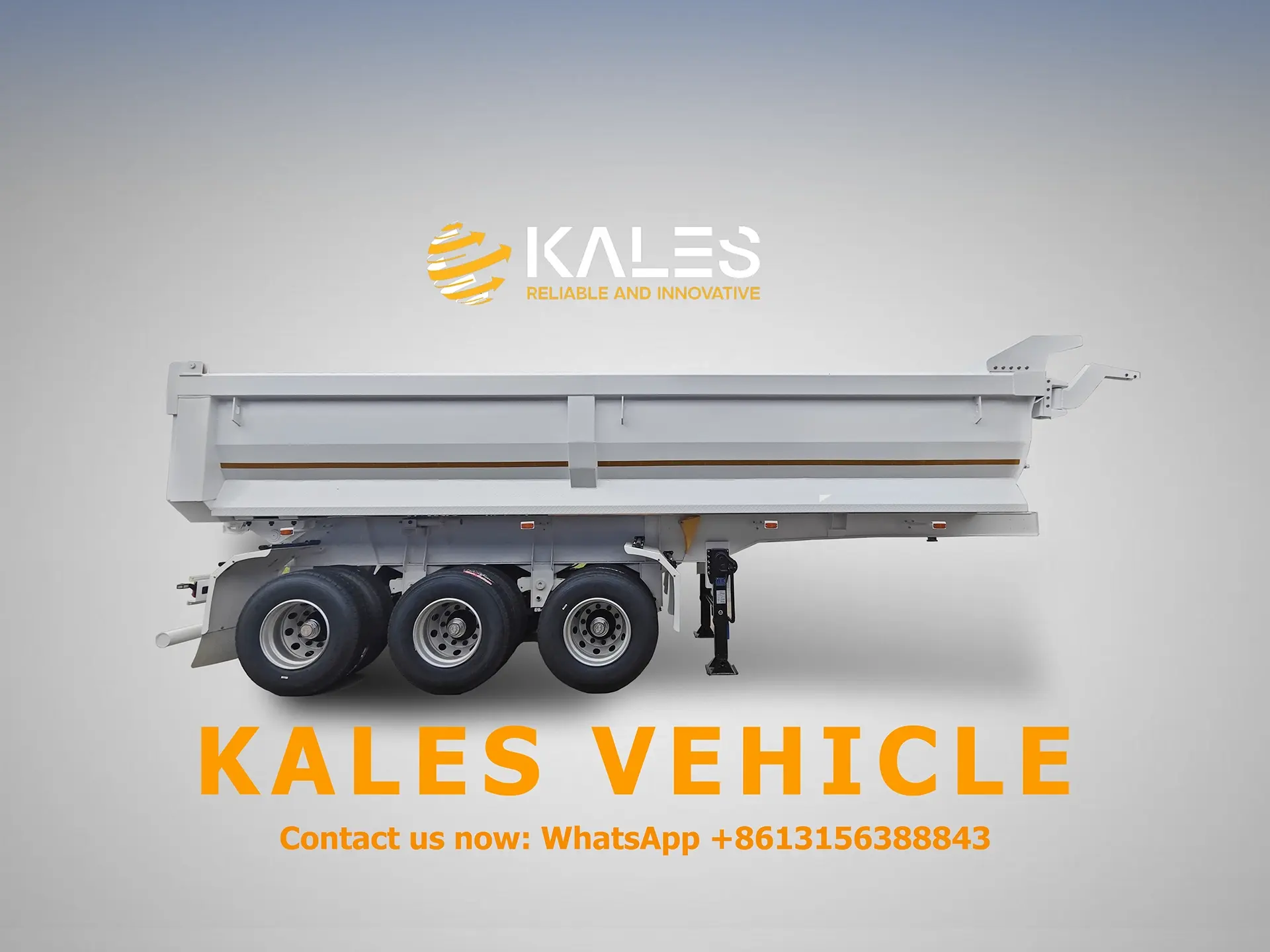 Full side profile of Kales Vehicle 60 ton heavy duty U-shape rear dump semi trailer.