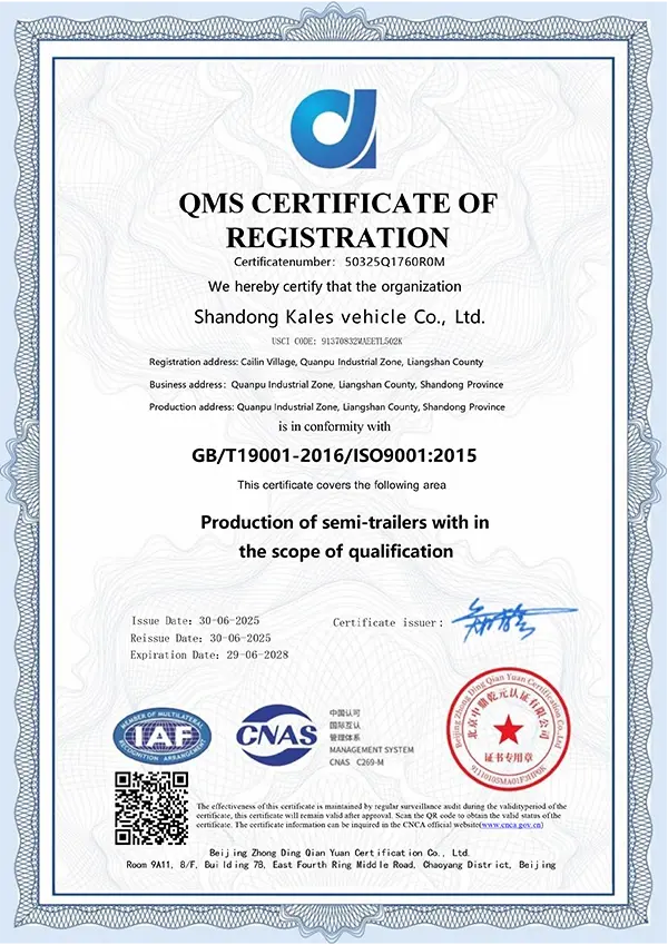 Kales ISO 9001 Certification Certificate